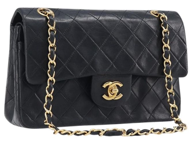 Borsa a tracolla CHANEL Chain Matelasse 23 in pelle d'agnello nera e oro CC Auth 200454SAM Nero D'oro