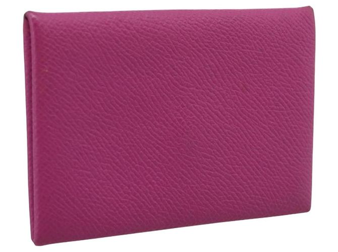 Hermès Portamonete HERMES Calvi in pelle viola argento Auth 203089A Porpora