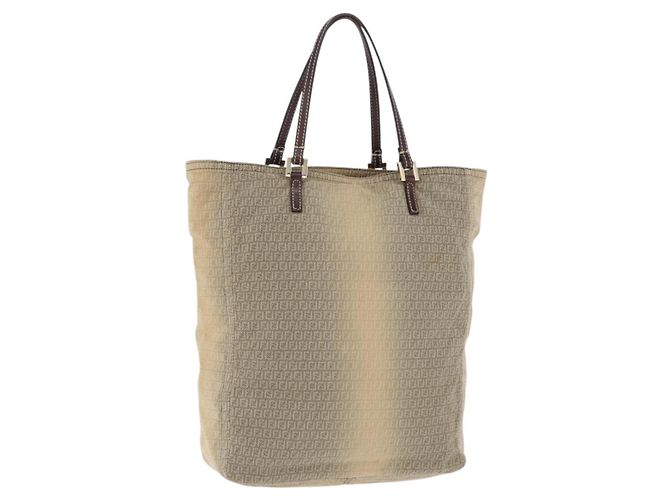 FENDI Zucchino Canvas Tote Bag Beige Auth 203802