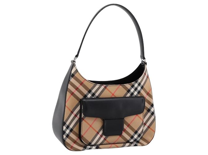 Borsa a tracolla Burberrys Nova Check Canvas Beige Silver Auth 203137V Argento