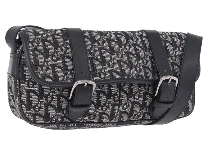 Bolsa de Ombro Christian Dior Trotter Canvas Preta Prata Auth ka6139V Preto