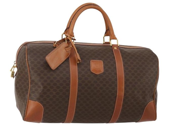 Céline Bolsa Boston CELINE Macadam Canvas PVC Couro Marrom Dourado Auth 199652A