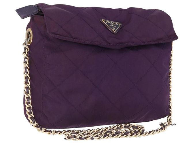 Borsa a tracolla con catena PRADA Nylon Viola Oro Auth 200535 D'oro Porpora