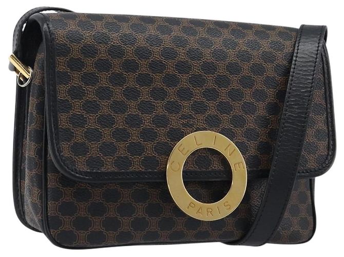 Céline CELINE Macadam Canvas Runde Handtasche PVC Leder Schwarz Gold Auth 203016 Golden