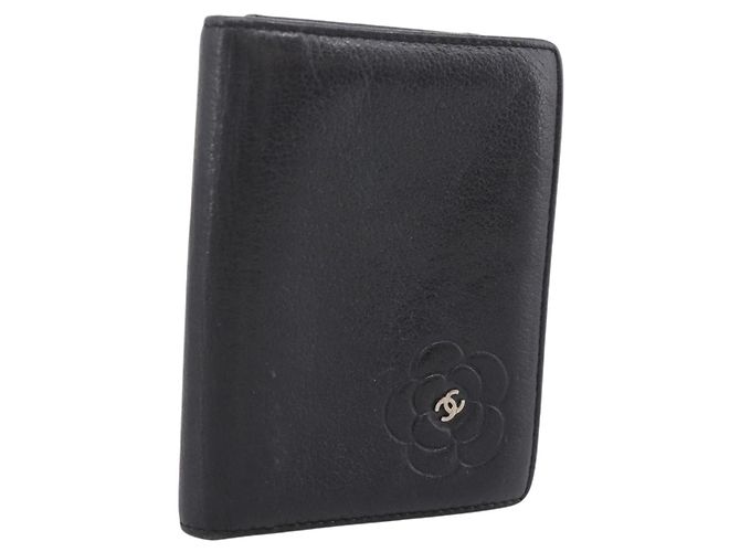 CHANEL Camelia Kartenetui aus Kalbsleder Schwarz CC Auth 203316A