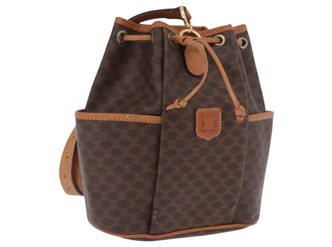 Céline Bolsa de Ombro CELINE Macadam PVC Couro Marrom Tom Dourado Auth 202119A