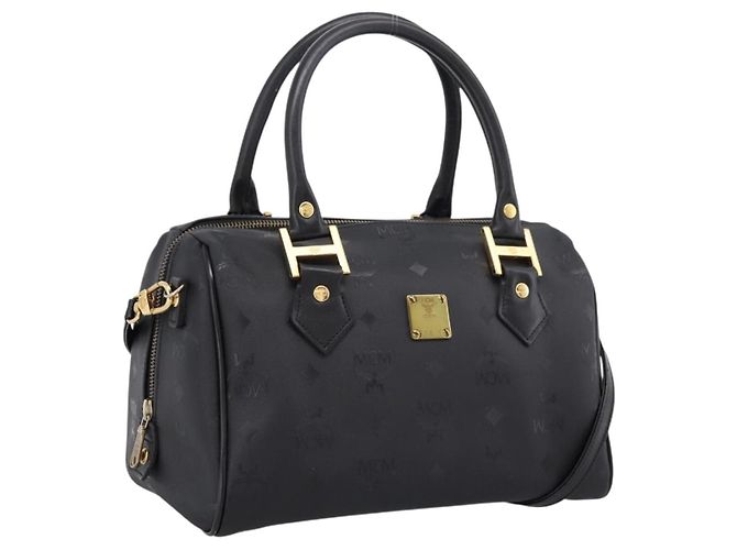 Borsa a mano MCM Vicetos Logogram PVC Leather 2way Nero Oro Auth 202886A D'oro