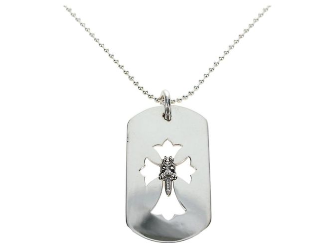 Collana Dog Tag Large Flare Dagger Chrome Hearts metallo Silver Auth mr2895SAM Argento