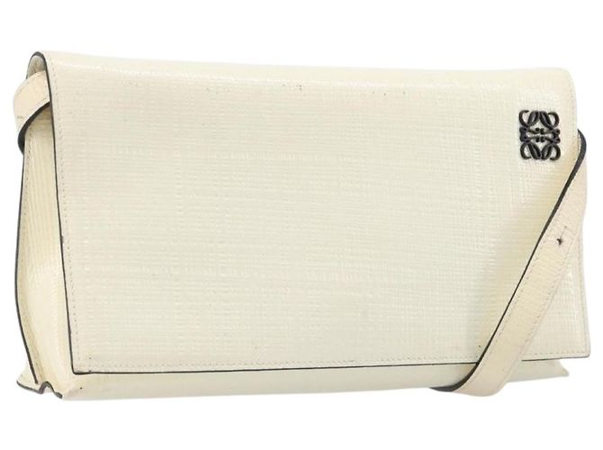 Bolsa de Ombro LOEWE em Couro Ivory Gold Tone Auth 202298 Cru