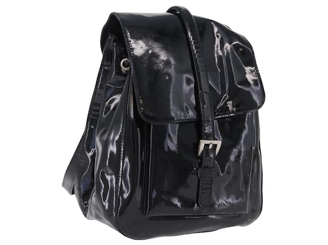 PRADA Rucksack Lackleder Schwarz Silber Auth bs36857