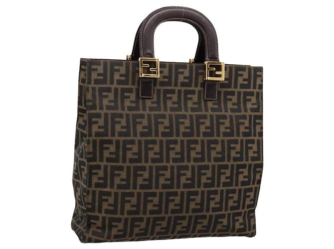 Borsa a mano FENDI Zucca Canvas Nero Marrone Auth 203801V