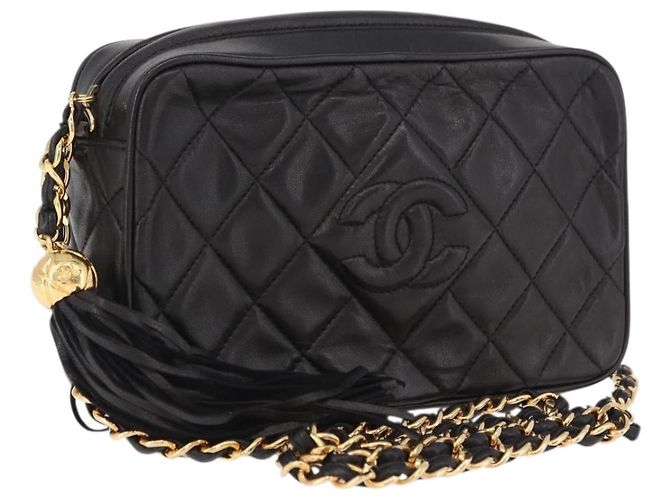 Borsa a tracolla CHANEL Matelasse con catena in pelle d'agnello nera e oro CC Auth 200580V Nero D'oro