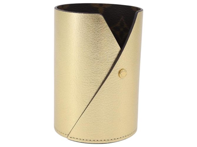 LOUIS VUITTON Monogram Pocrayon Gaston Pen Case Gold LV Auth 202723A Golden