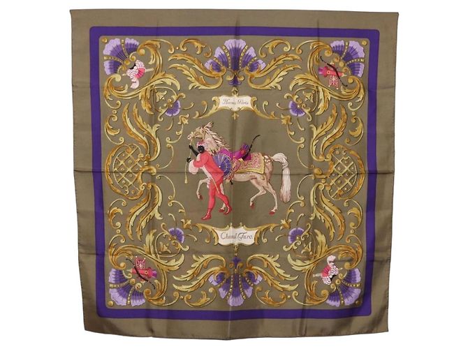 Hermès Foulard HERMES Carre 90 Seta Marrone Auth bs37040