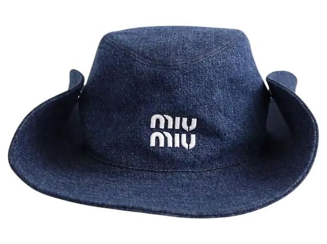 Cappello Panama Miu Miu blu navy cotone