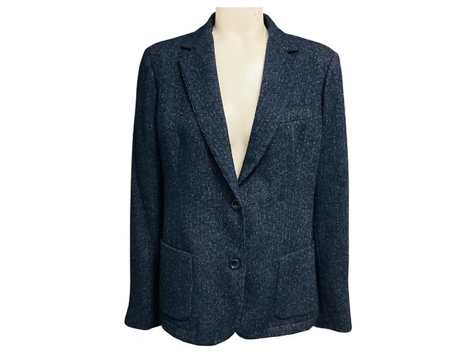 Autre Marque Eleventy Navy Blue Wool Tweed Blazer