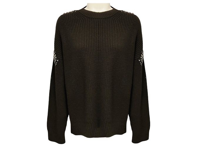 A.L.C. Lennox bestickter Merino-Wollstrickpullover in Braun