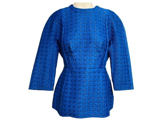 Top Marni em jacquard pied-de-poule azul com mangas três quartos