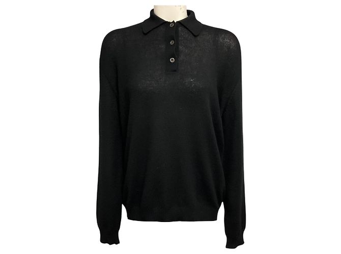 Pull polo en maille de cachemire à manches longues Prada noir