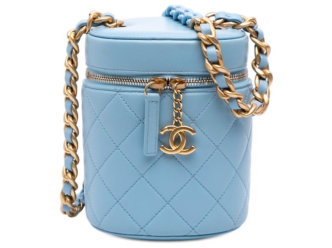 Blue Chanel Mini CC Quilted Lambskin Vertical Vanity Case Blau
