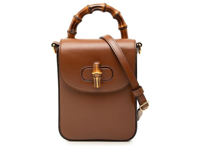 Bamboo Bolsa Satchel Gucci Mini em couro de bezerro marrom com alça de bambu