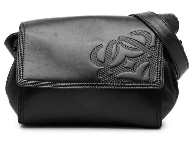 Borsa a tracolla con patta Anagram in pelle nera LOEWE Nero