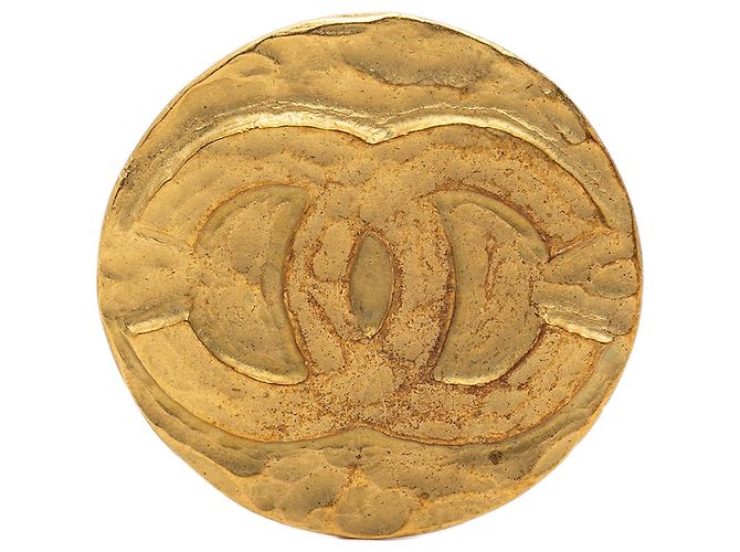 Spilla rotonda Chanel CC placcata oro D'oro
