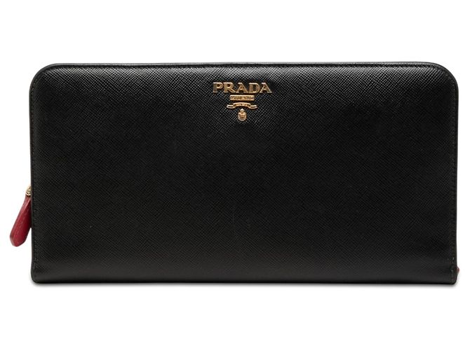 Black Prada Saffiano Zip Around Long Wallet
