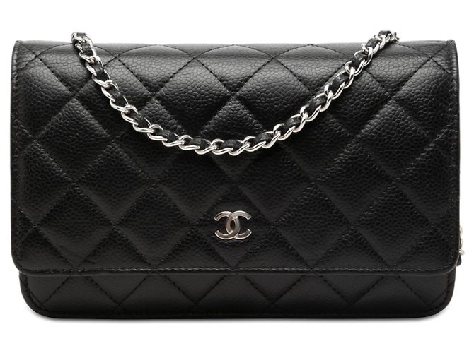 Borsa a tracolla Chanel CC Quilted Caviar Wallet on Chain Nera Nero