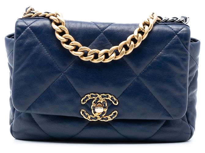 Borsa Chanel 19 Flap Medium in pelle di agnello blu