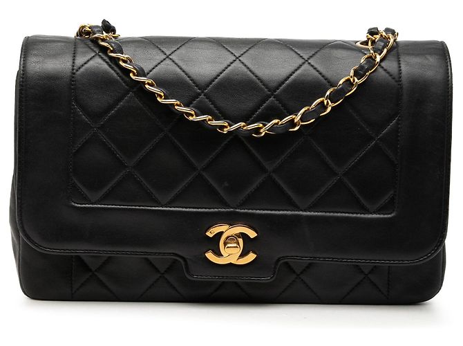 Borsa a tracolla Chanel Diana Medium Full Flap in pelle d'agnello nera Nero