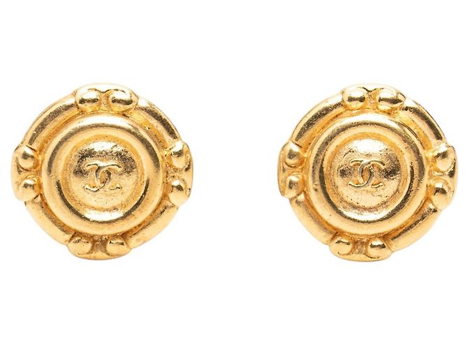 Chanel CC vergoldete runde Clip-On-Ohrringe Golden