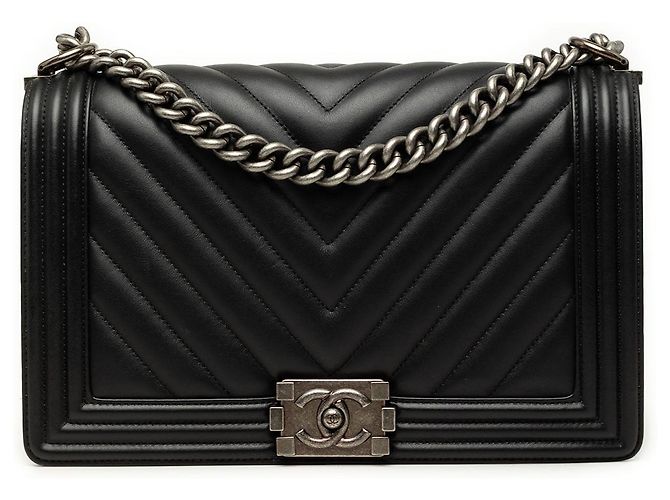 Borsa a tracolla Chanel Boy Flap Medium Chevron in pelle d'agnello nera Nero