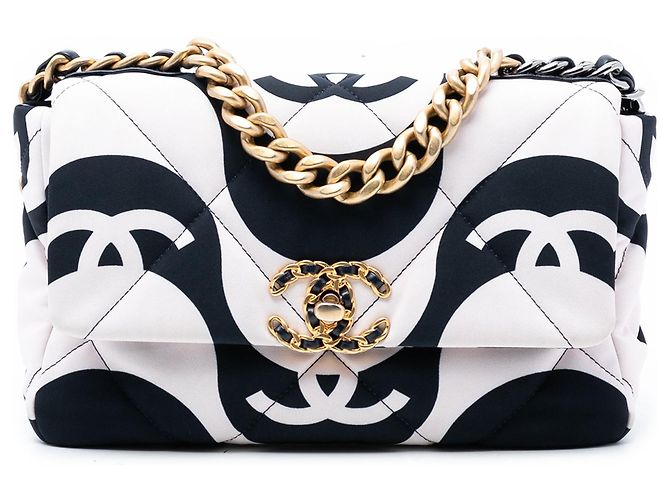 Bolsa Chanel Medium 19 Flap Satchel em seda estampada branca Branco
