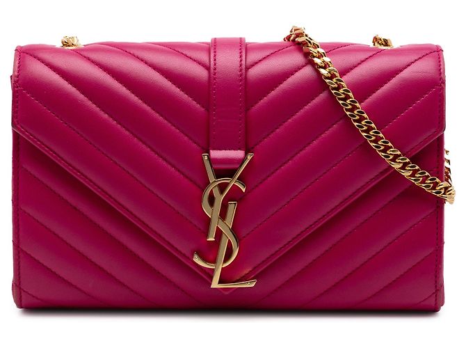 Autre Marque Bolsa Envelope Saint Laurent Small em couro de bezerro Chevron Monogram Rose Rosa