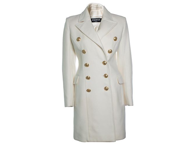 Balmain, wool and cashmere peacoat White