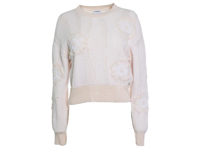 Chanel, Strickpullover mit Kamelie in lachsfarben Orange