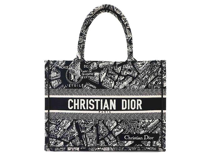 Borsa a mano Christian Dior Book Tote Medium Nero Bianco
