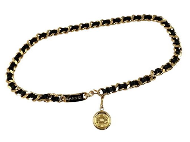 Cinto de corrente Chanel Coco Mark Preto Dourado