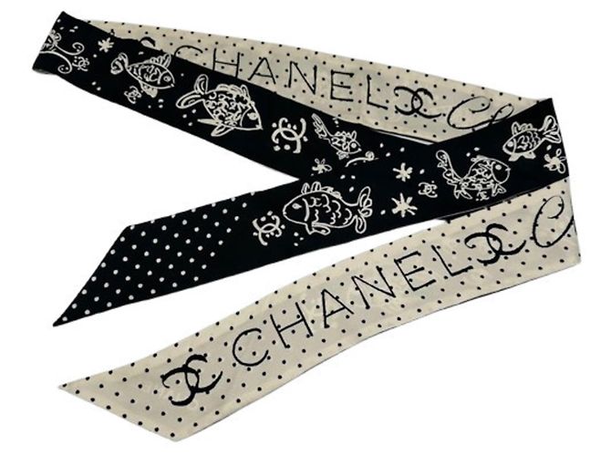 Twilly a pois Chanel Nero Bianco