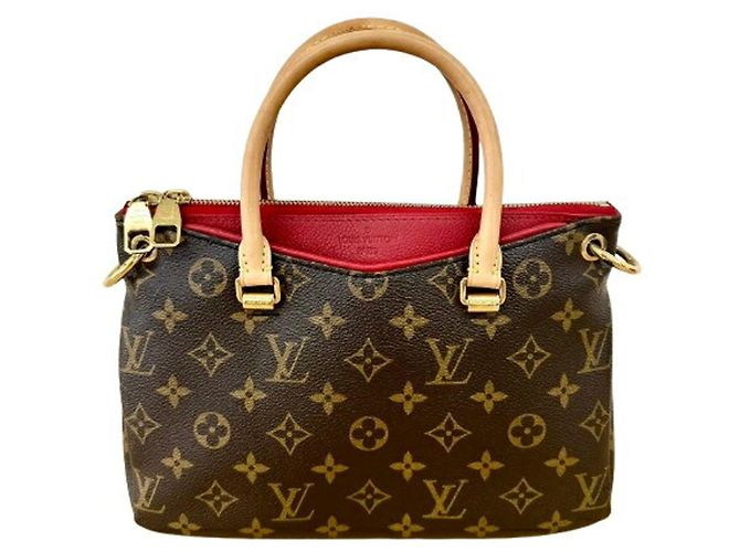 Bolsa de mão Louis Vuitton Monogram Pallas BB M41241 em couro Marrom Vermelho
