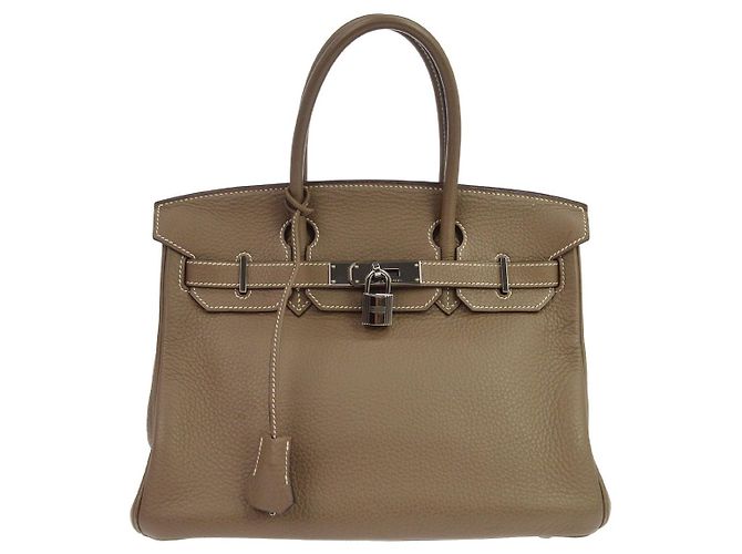 Hermès Hermes Birkin Grey Clemence com Palladium Hardware 30 Marrom