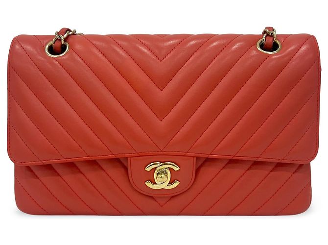 Chanel Classic Double Flap Chevron Lambskin Medium Vermelho