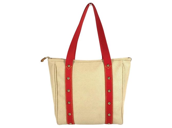 Saco Tote Louis Vuitton Antigua Cabas MM Vermelho Bege