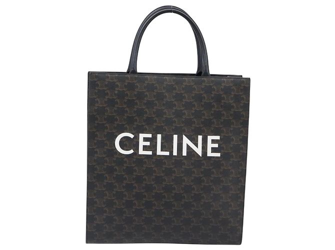 Céline Celine Vertical Cabas Triomphe Coated Canvas Medium Marron