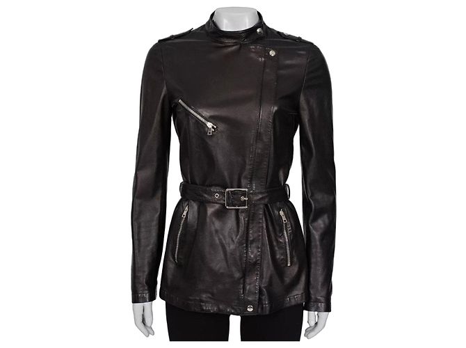 Gucci Black Leather Belted Jacket - IT 40 / S Pre-owned