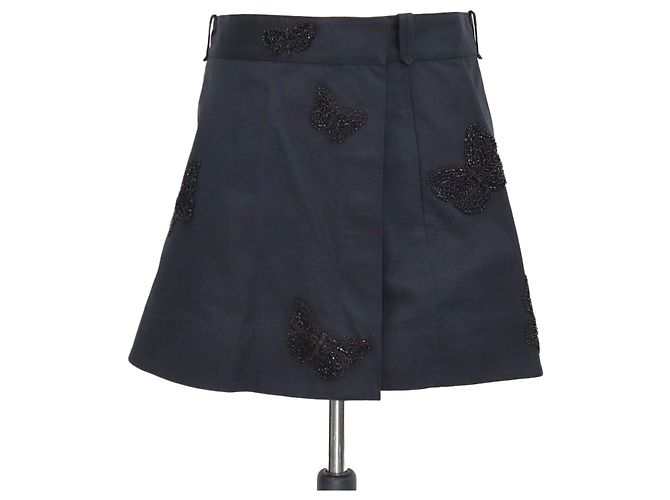Mini Short Valentino in cotone nero con perline e farfalle applicate Blu