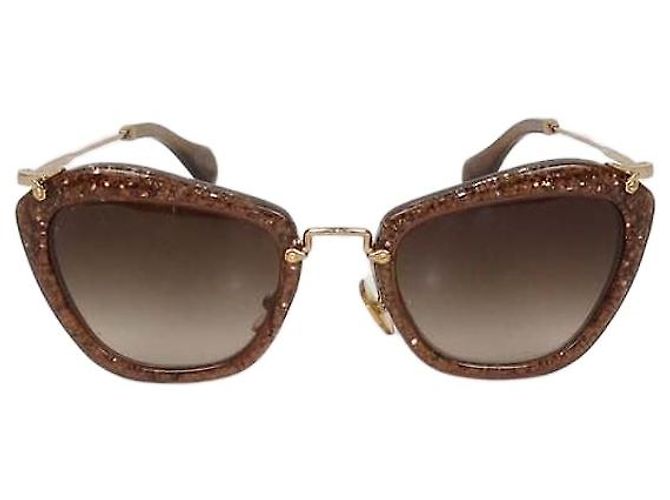 Miu Miu Brown Gradient Glitter Frame Butterfly Sunglasses Golden