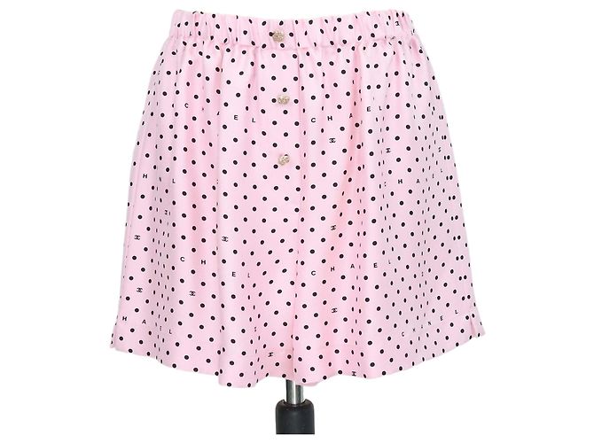 Shorts Mini em Seda com Bolinhas Rosa Chanel
