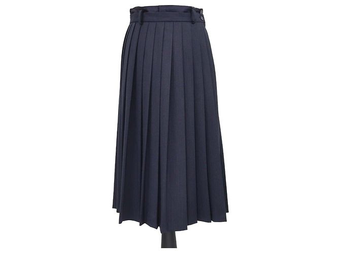 Gonna lunga plissettata a righe Sandro in misto lana blu navy